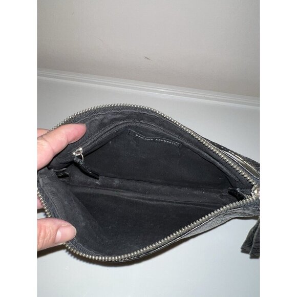 BANANA REPUBLIC Y2K Black Leather Reptile Skin Embossed Shoulder Bag - Picture 8 of 14